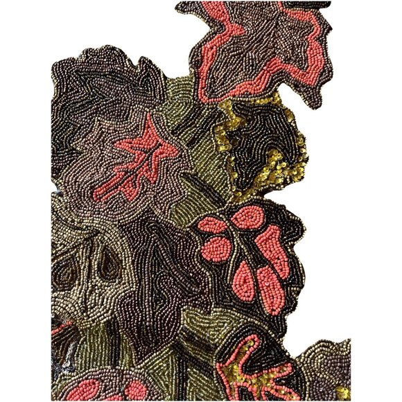 Autumn KIM SEYBERT Leaves Forest Rust Red Green Beaded Table Runner 45" x 20" - Picture 6 of 8